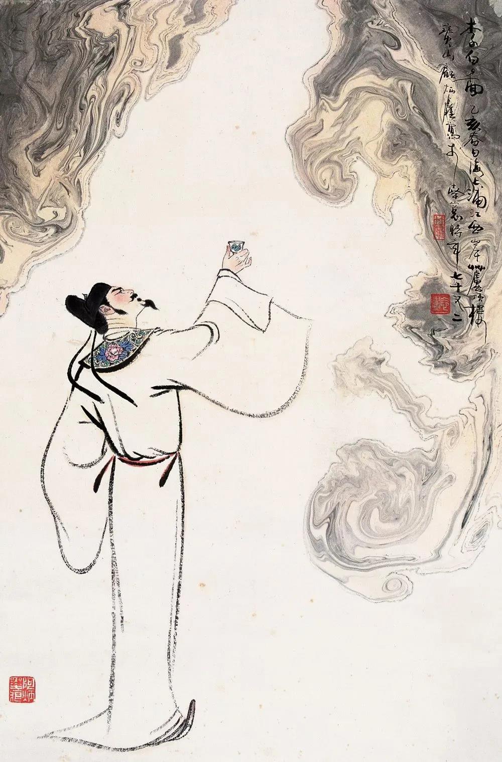 ▲“詩仙”李白勸自己喝酒：“舉杯邀明月，對飲成三人”。（圖片來源：三聯(lián)生活周刊）